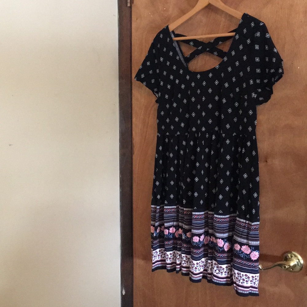 Black Printed Dress with Floral Detail